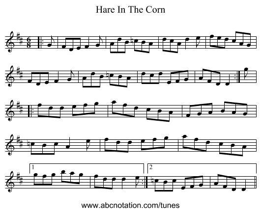 Hare In The Corn - staff notation