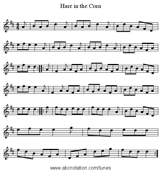 Hare in the Corn - staff notation