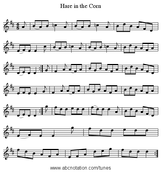 Hare in the Corn - staff notation