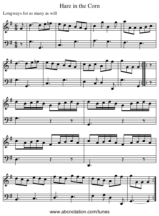 Hare in the Corn - staff notation