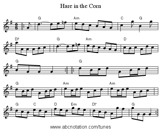 Hare in the Corn - staff notation