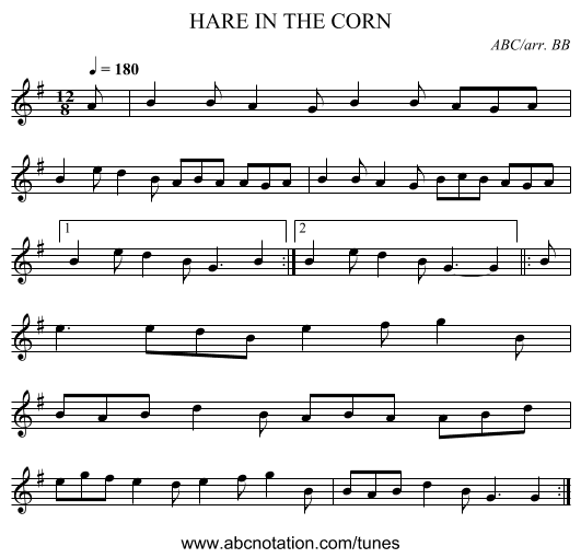 HARE IN THE CORN - staff notation