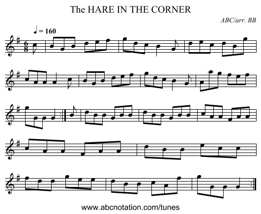 HARE IN THE CORNER, The - staff notation