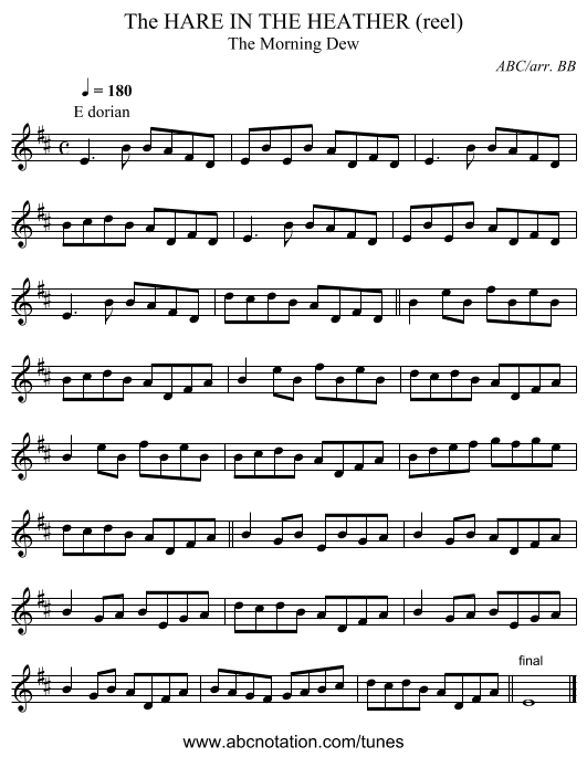 HARE IN THE HEATHER (reel), The - staff notation