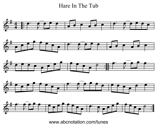 Hare In The Tub - staff notation
