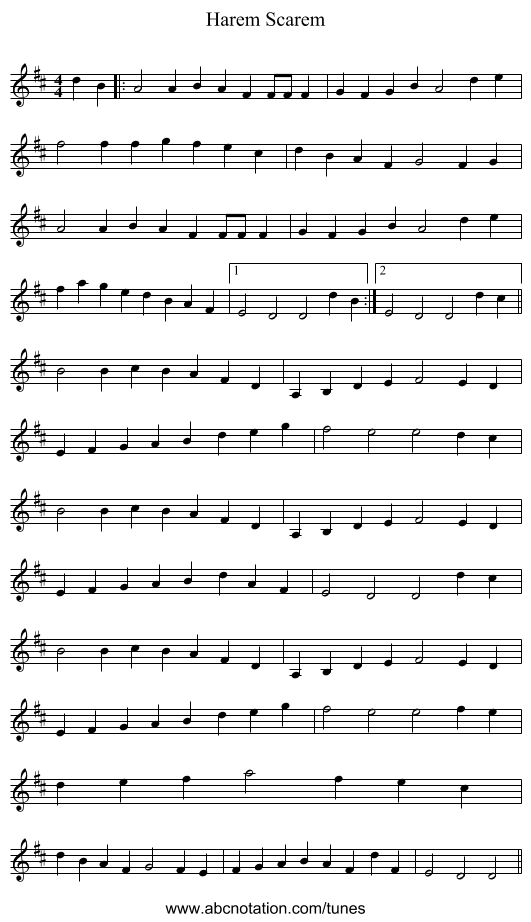 Harem Scarem - staff notation
