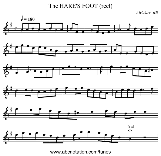 HARE'S FOOT (reel), The - staff notation