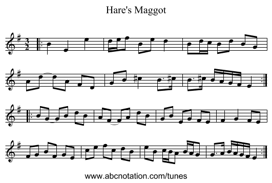 Hare's Maggot - staff notation