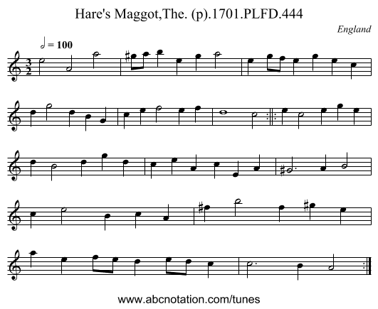Hare's Maggot,The. (p).1701.PLFD.444 - staff notation