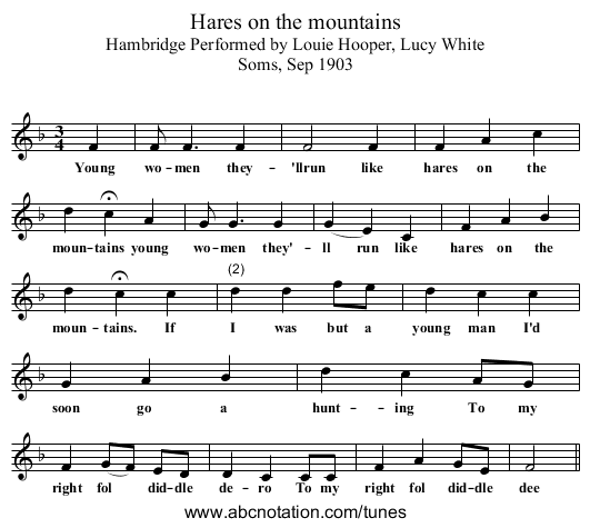 Hares on the mountains - staff notation