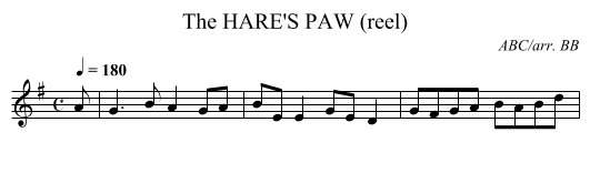 HARE'S PAW (reel), The - staff notation