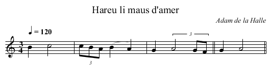 Hareu li maus d'amer - staff notation