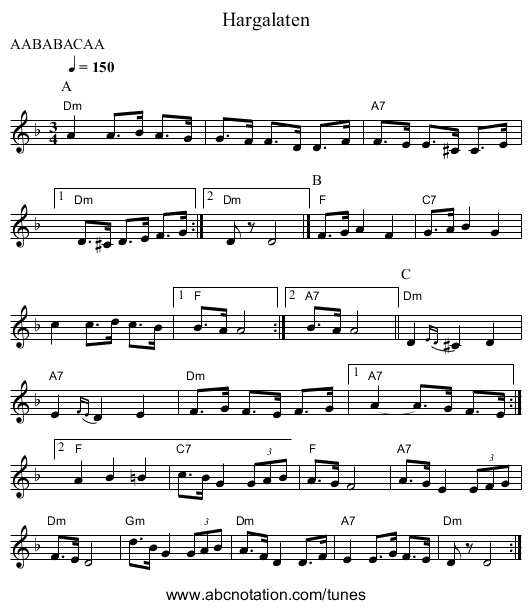 Hargalaten - staff notation