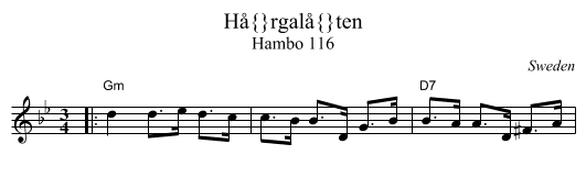 H&aring;rgal&aring;ten - staff notation