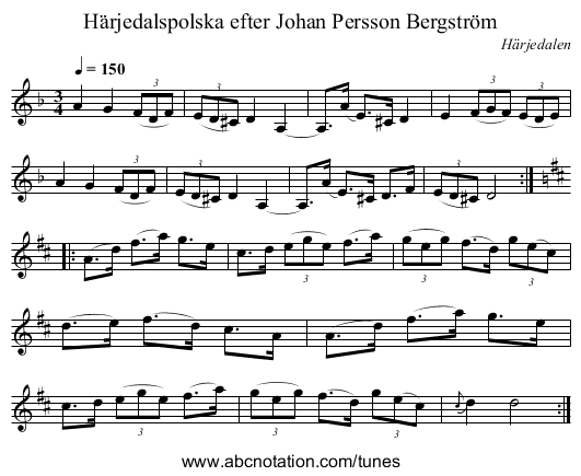Härjedalspolska efter Johan Persson Bergström - staff notation