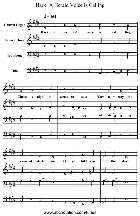 Hark! A Herald Voice Is Calling - staff notation