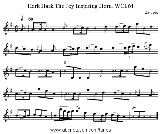 Hark Hark The Joy Inspiring Horn. WCl.64 - staff notation