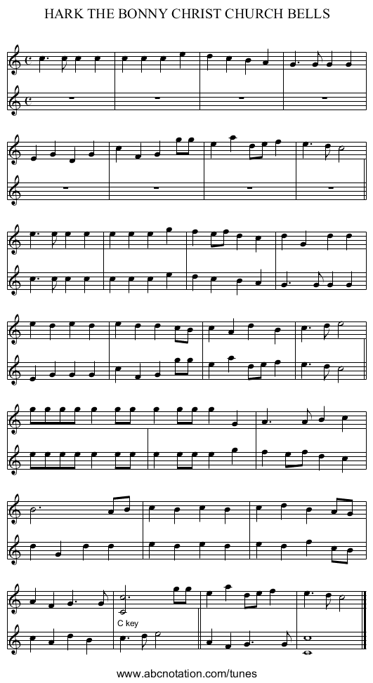 HARK THE BONNY CHRIST CHURCH BELLS - staff notation