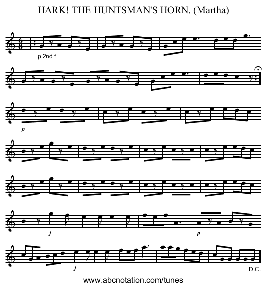 HARK! THE HUNTSMAN'S HORN. (Martha) - staff notation