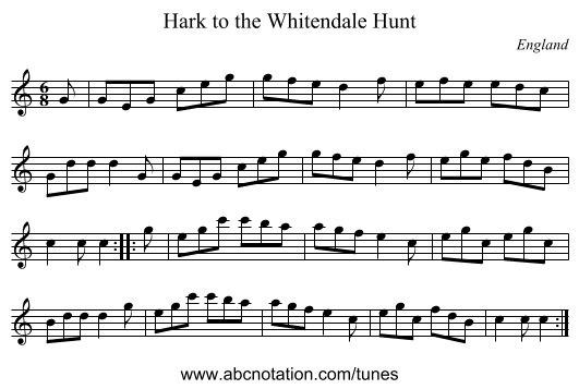 Hark to the Whitendale Hunt - staff notation