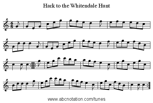 Hark to the Whitendale Hunt - staff notation