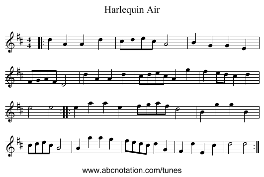 Harlequin Air - staff notation