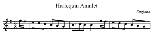 Harlequin Amulet - staff notation