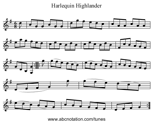 Harlequin Highlander - staff notation