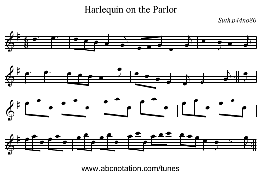 Harlequin on the Parlor - staff notation