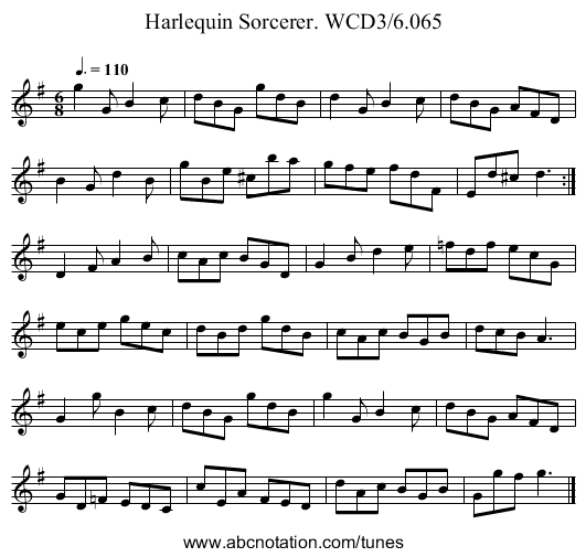 Harlequin Sorcerer. WCD3/6.065 - staff notation