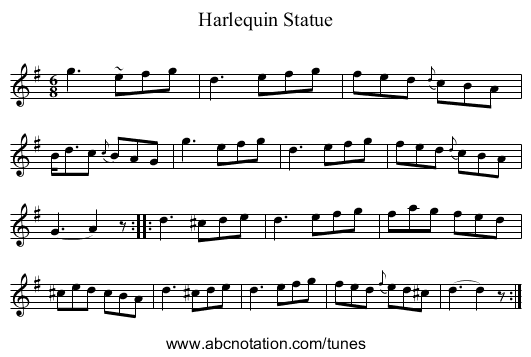 Harlequin Statue - staff notation