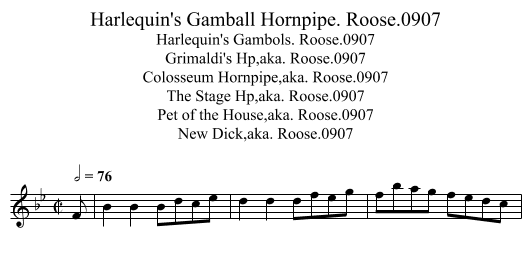 Harlequin's Gamball Hornpipe. Roose.0907 - staff notation