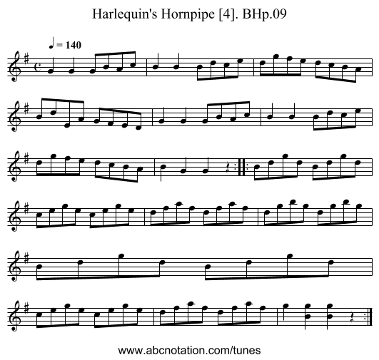 Harlequin's Hornpipe [4]. BHp.09 - staff notation