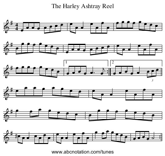 Harley Ashtray Reel, The - staff notation