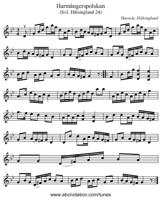 Harmångerspolskan - staff notation