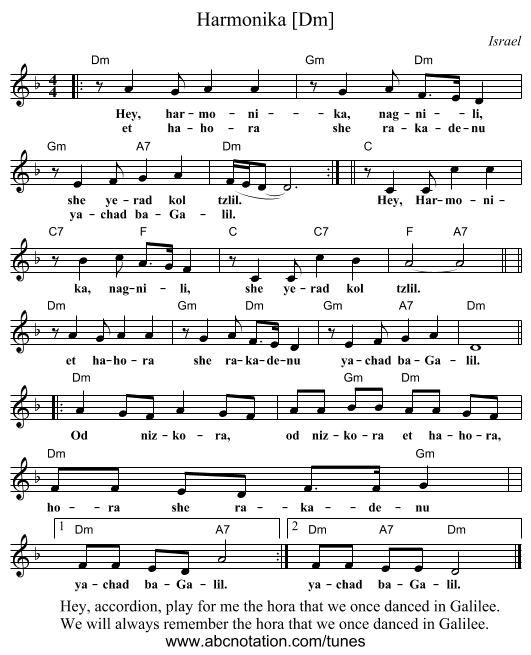 Harmonika [Dm] - staff notation