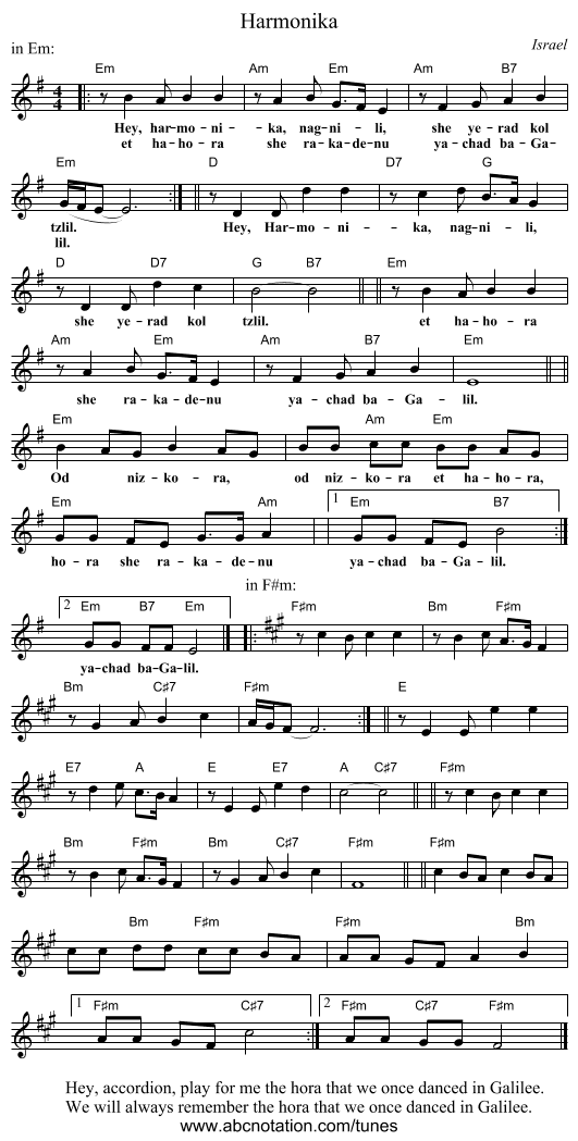 Harmonika - staff notation