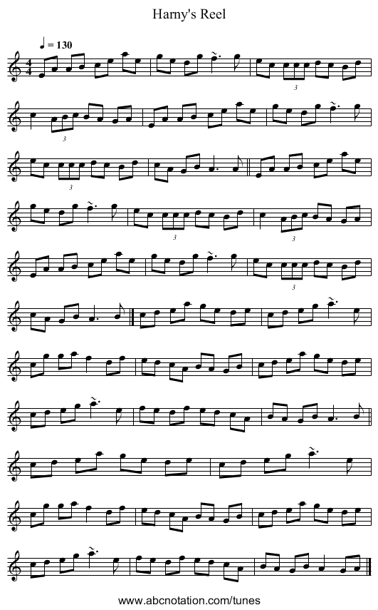 Harny's Reel - staff notation