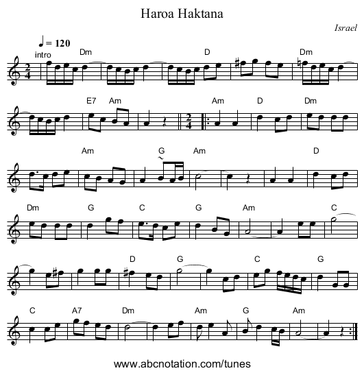 Haroa Haktana - staff notation