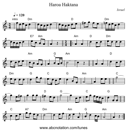 Haroa Haktana - staff notation