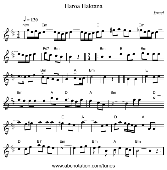Haroa Haktana - staff notation