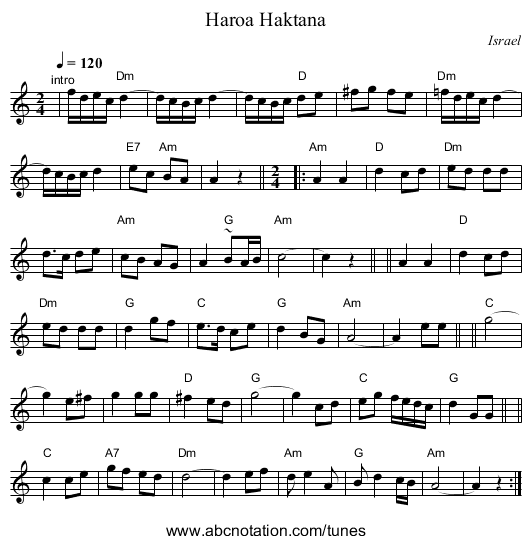 Haroa Haktana - staff notation