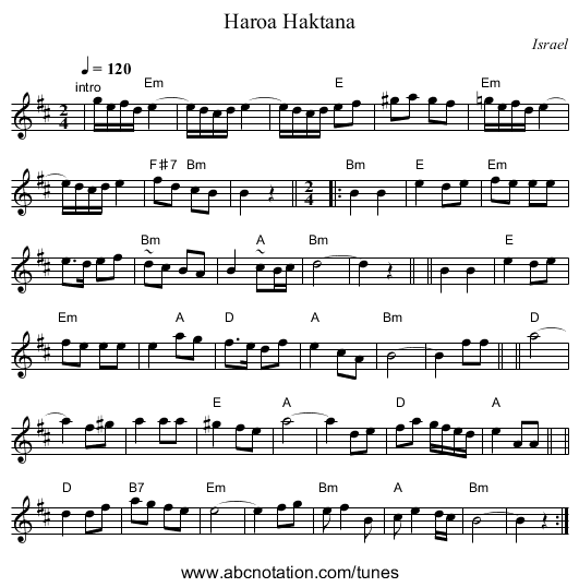 Haroa Haktana - staff notation