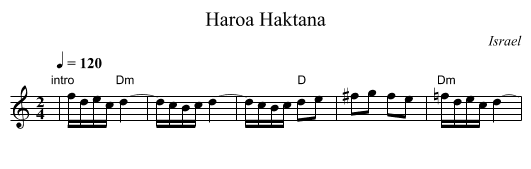 Haroa Haktana - staff notation