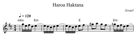 Haroa Haktana - staff notation