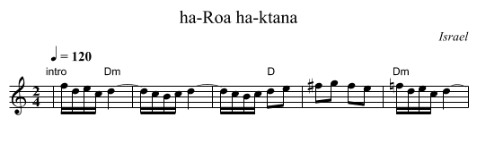 ha-Roa ha-ktana - staff notation