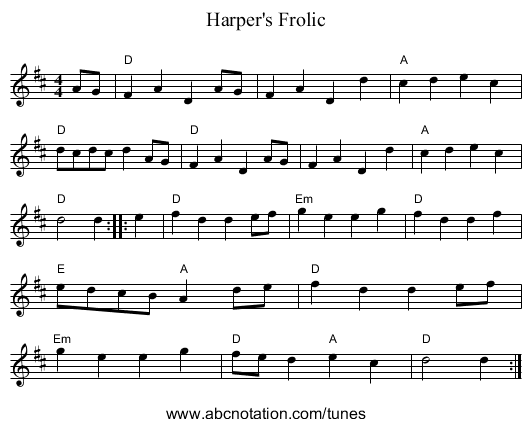 Harper's Frolic - staff notation