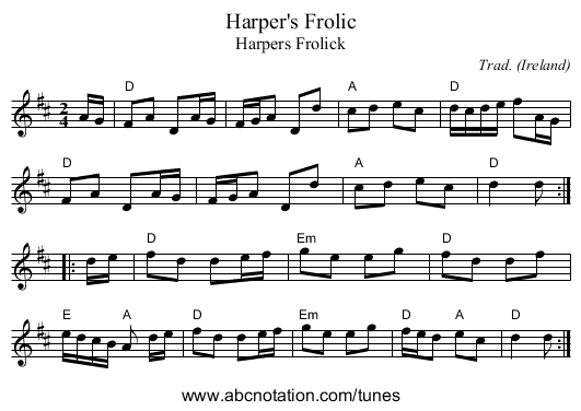 Harper's Frolic - staff notation