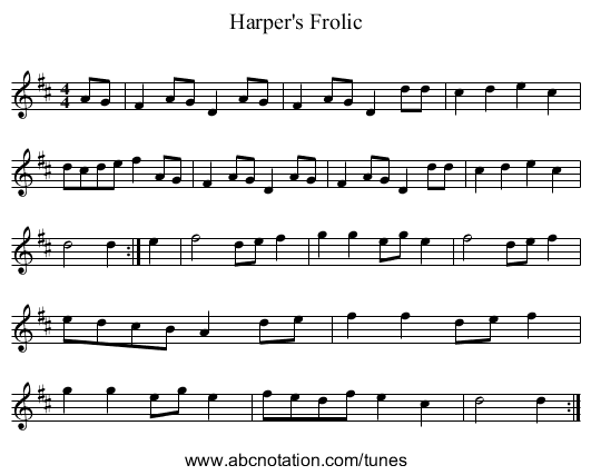 Harper's Frolic - staff notation