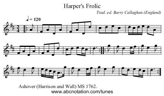 Harper's Frolic - staff notation